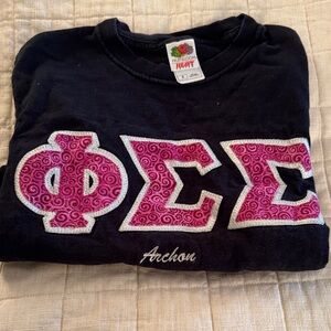 Phi Sig Black Tee with Pink Greek Letters